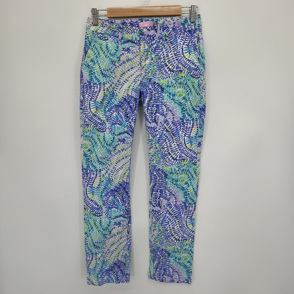Lilly Pulitzer Shana Stretch Cropped Pants Blue Current Fantasea Size 0